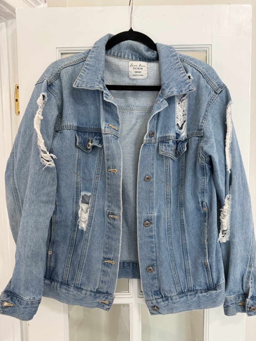 Love Tree Light Blue Distressed Denim Jacket